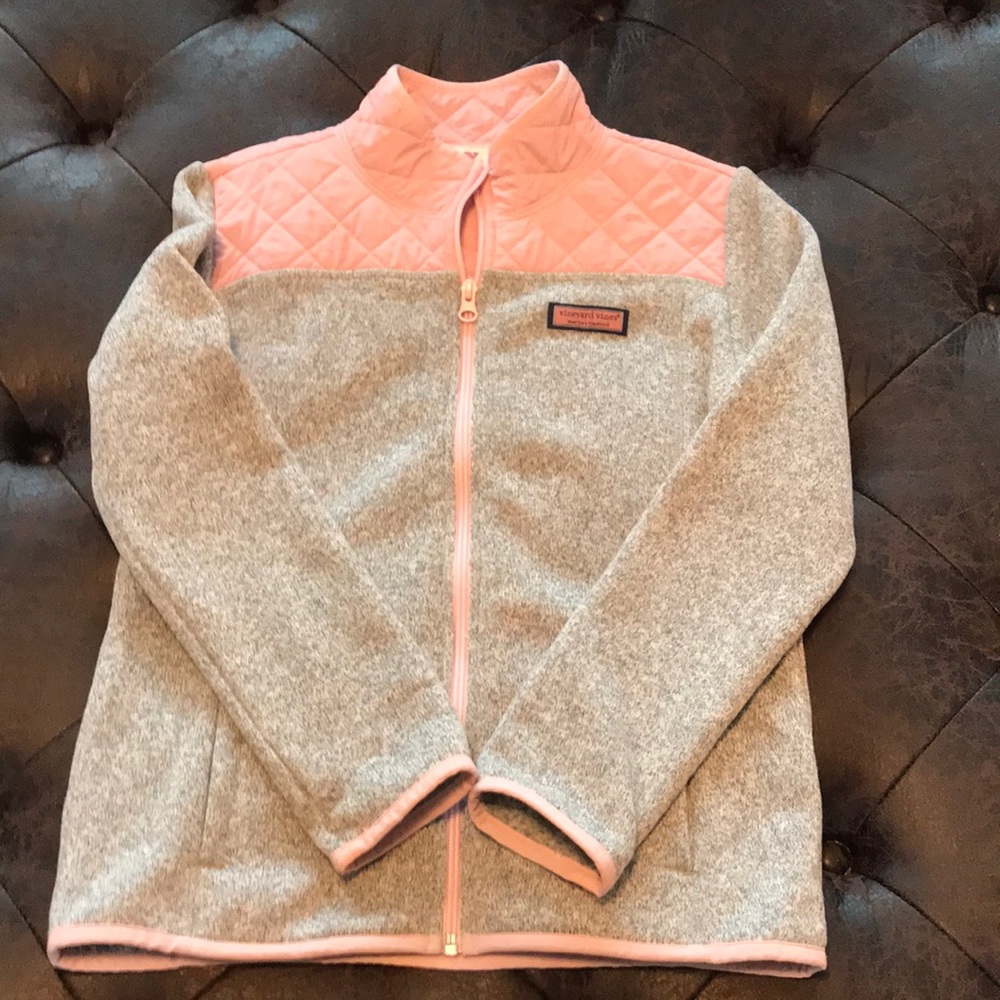 Girls Vineyard Vines zip up jacket pink/Grey